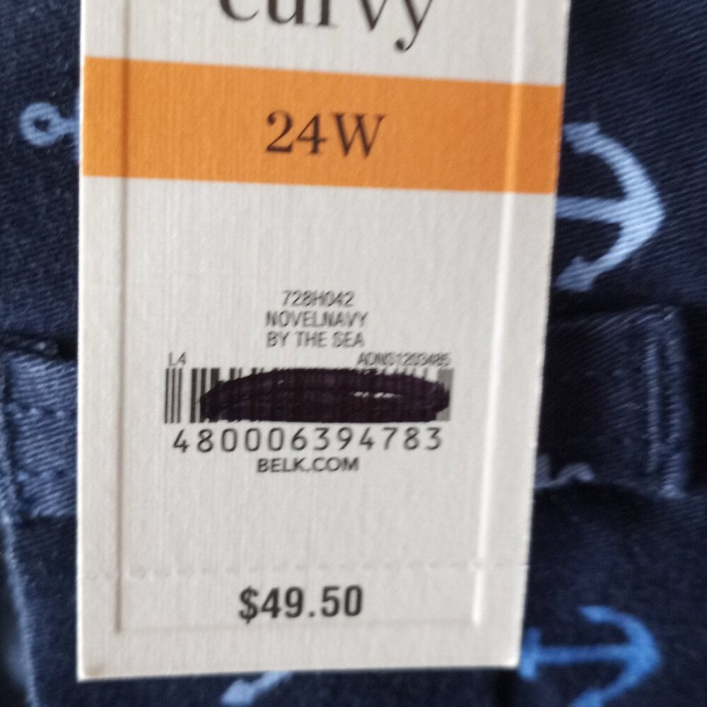 'crown & ivy' 24W Curvy Short Navy/Blues Anchor NWT - Picture 2 of 10